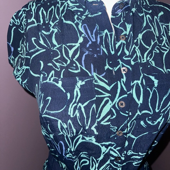 Anthropologie Maeve‎ Rabbit Prink Blue/Teal Shirt Dress, Size 00P (#88) - Picture 3 of 10